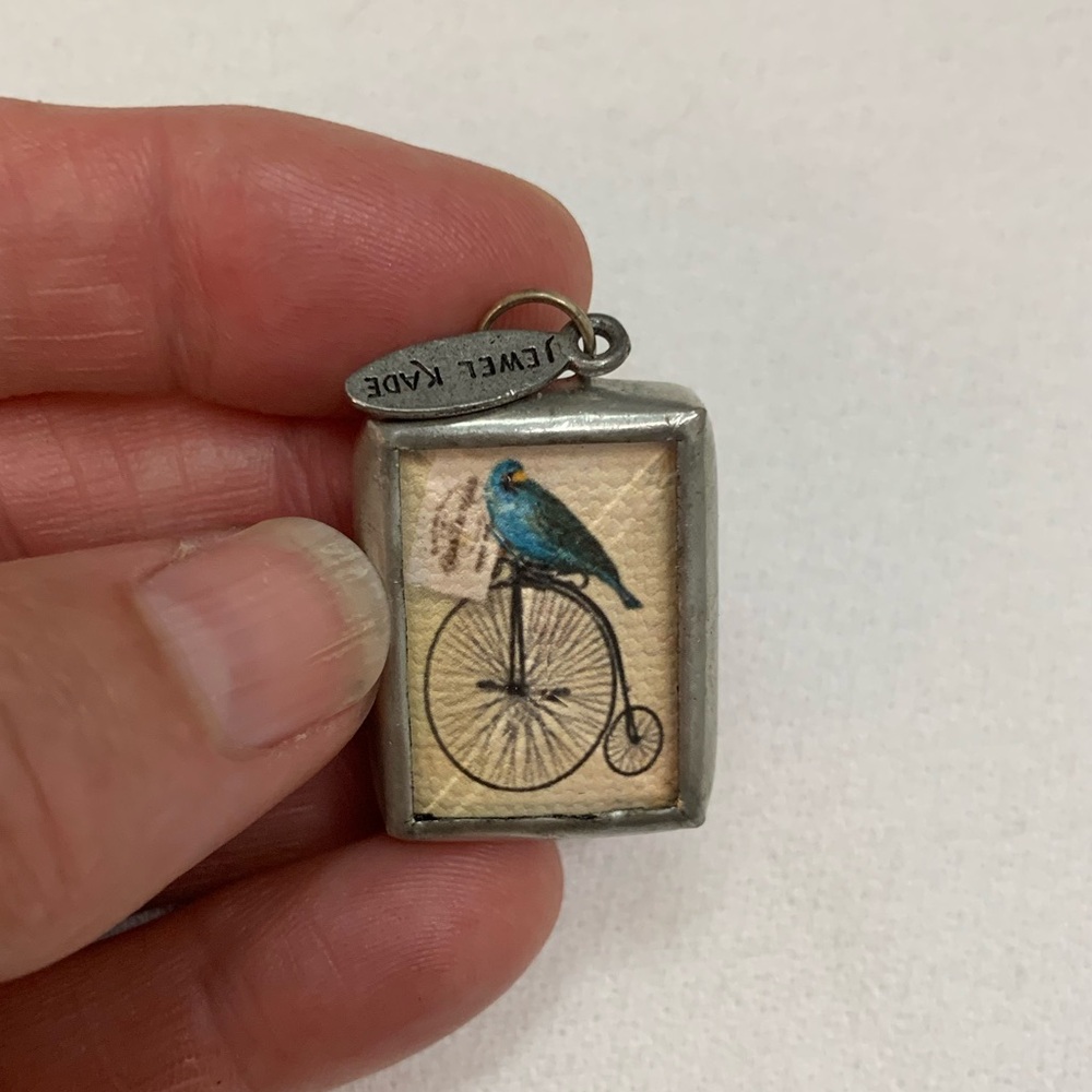 Jewel Kade reversible charm  Bird on a Bicycle/ the letter S